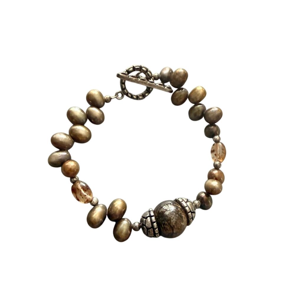 Studio Barse Metallic Bronze and Brown Beaded Bracelet 925 Sterling Silver